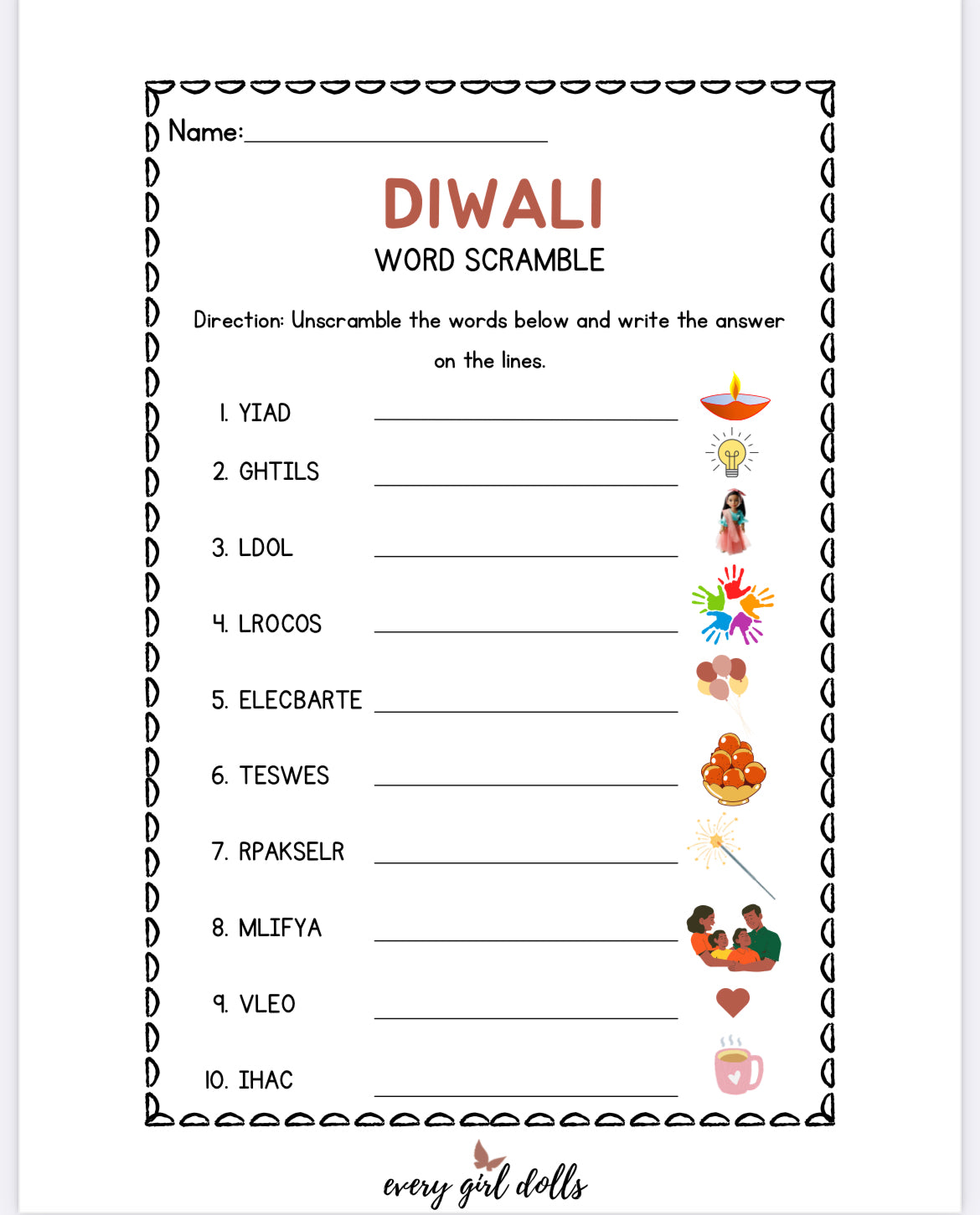 Diwali Word Scramble
