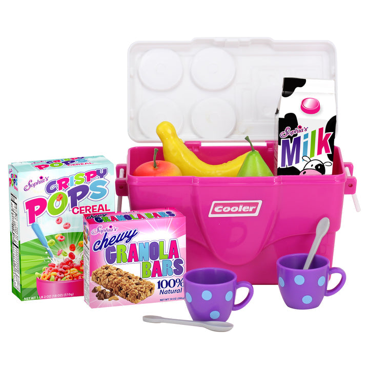 Cooler, Mugs and Grocery Food Set for Dolls, Hot Pink