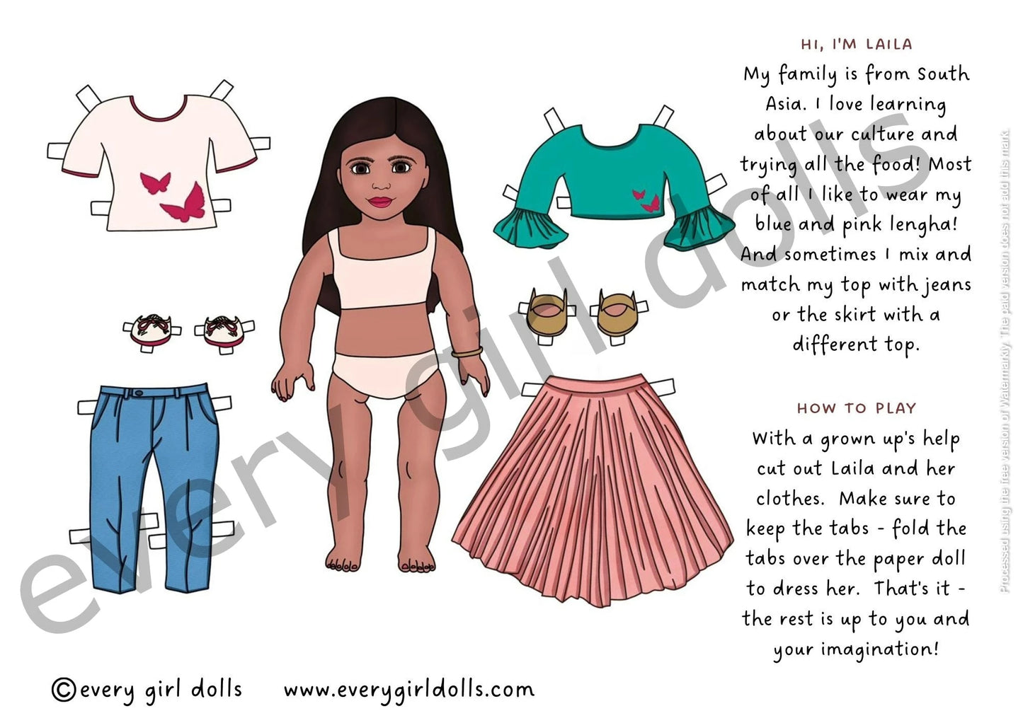 South Asian Paper Doll Digital Download Every Girl Dolls